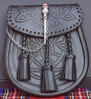 Black Celtic Embossed Leather Sporran