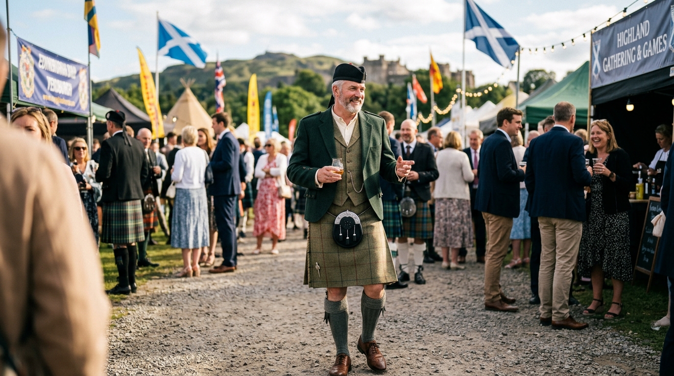 Adjustable wool tweed kilt for men