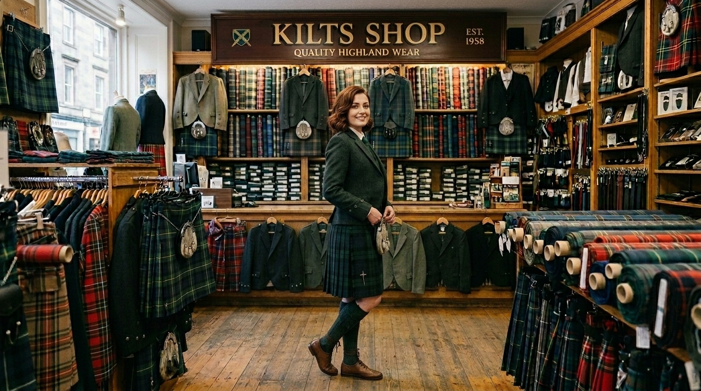 Traditional kilt with authentic tartan pattern and pleats
