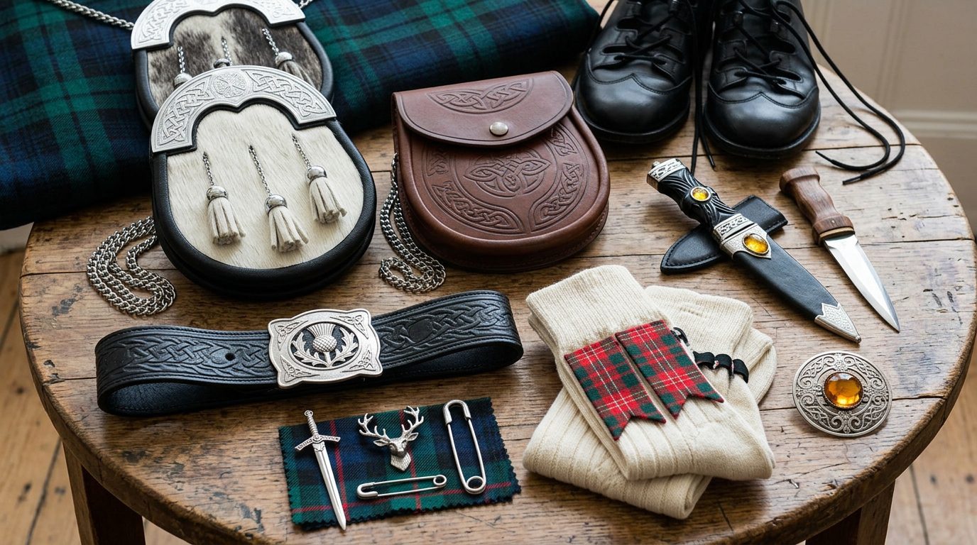 Traditional leather Scottish sporran for kilt outfit