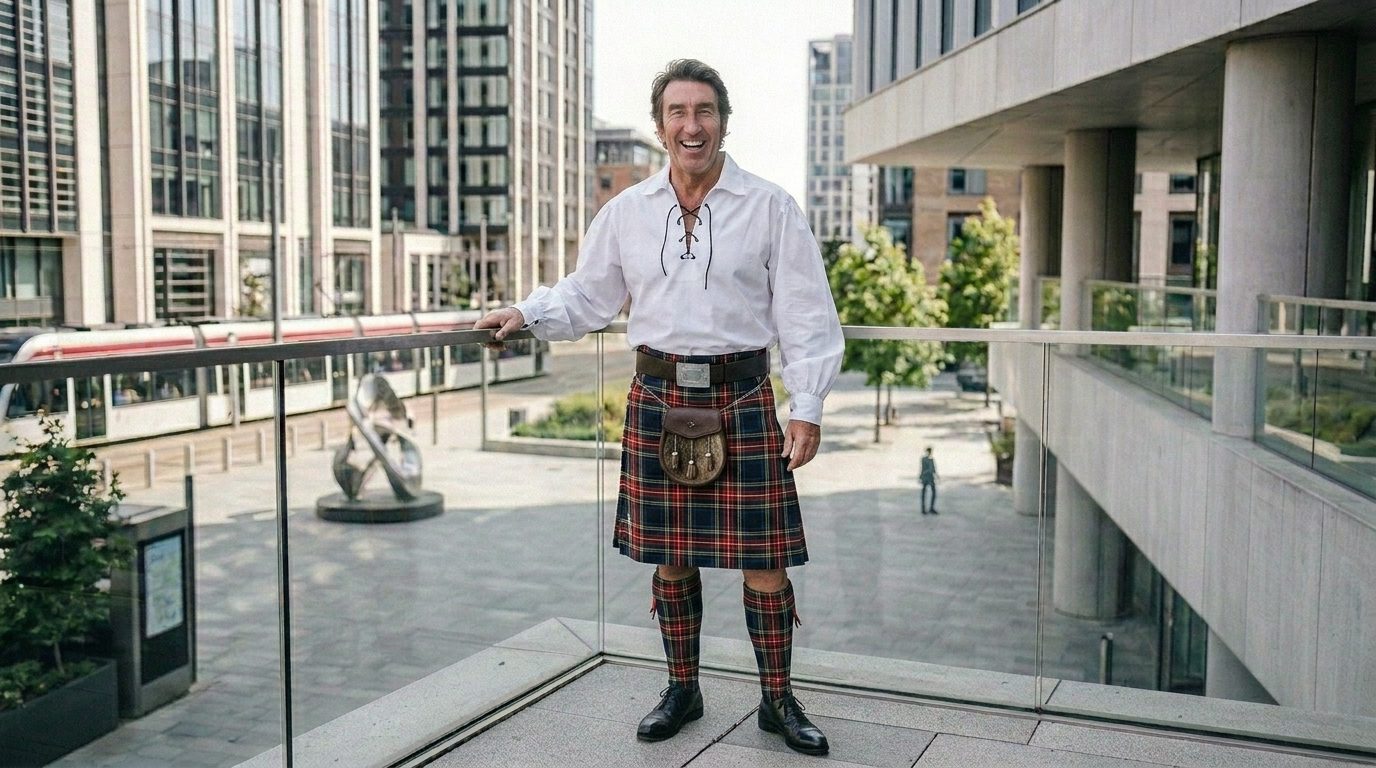 Front view of traditional Scottish kilt shirt