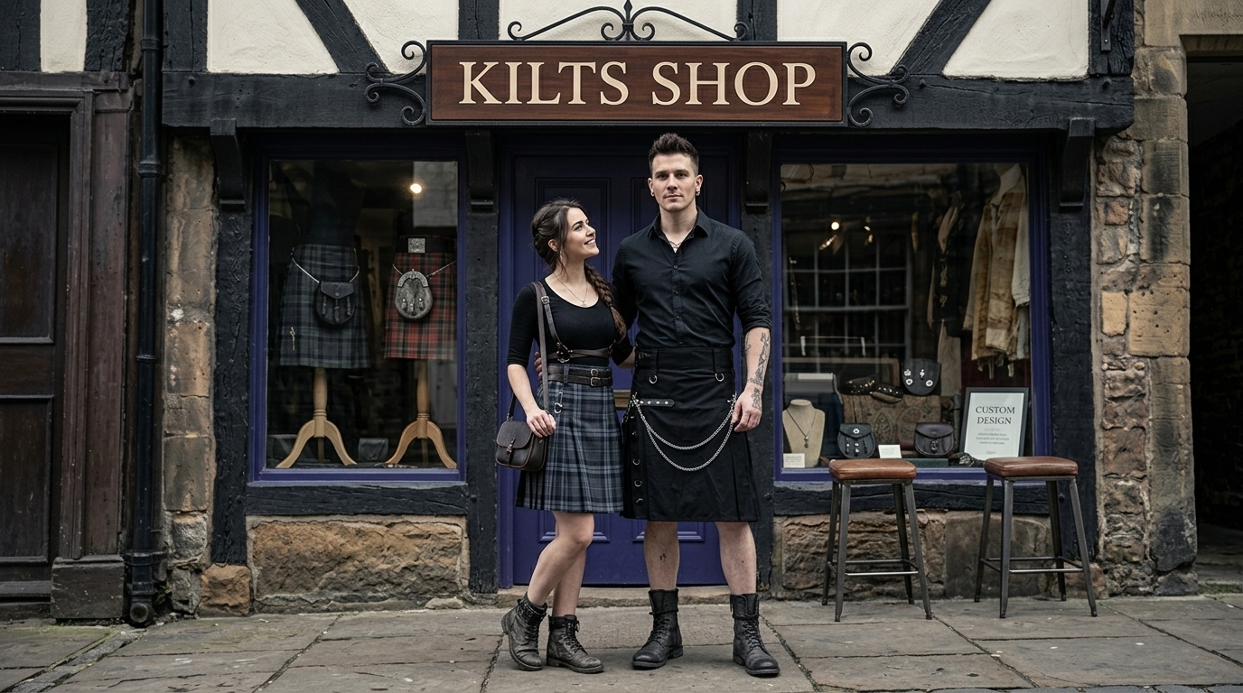 Cyber punk bondage gothic skirt for men with rivets and chain detail – KiltsShop