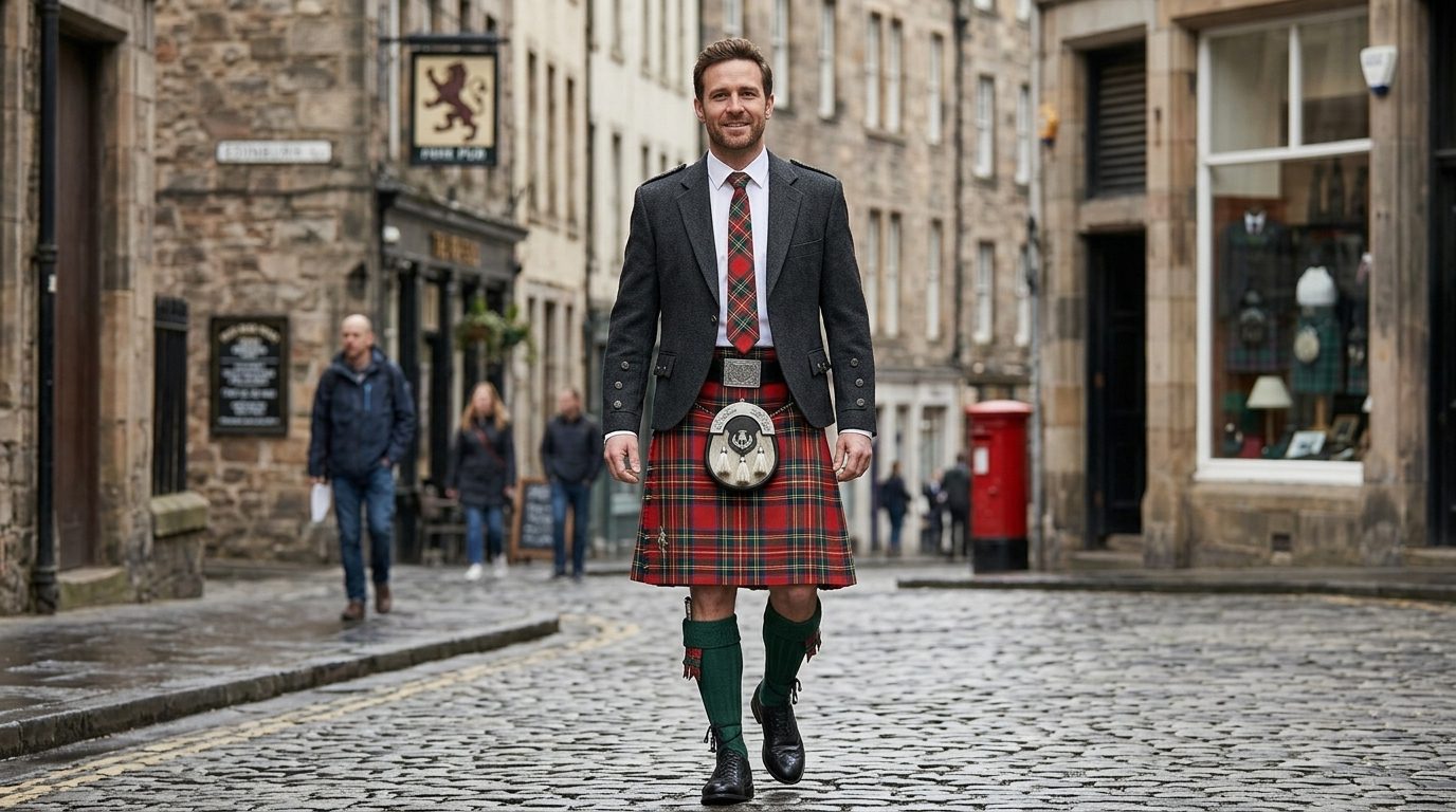 Complete Scottish kilt outfit with accessories