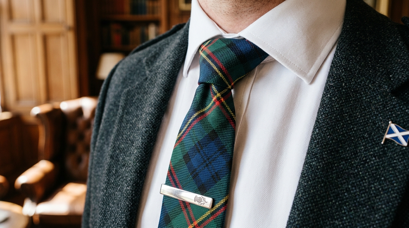 Scottish wedding tie with formal Highland outfit