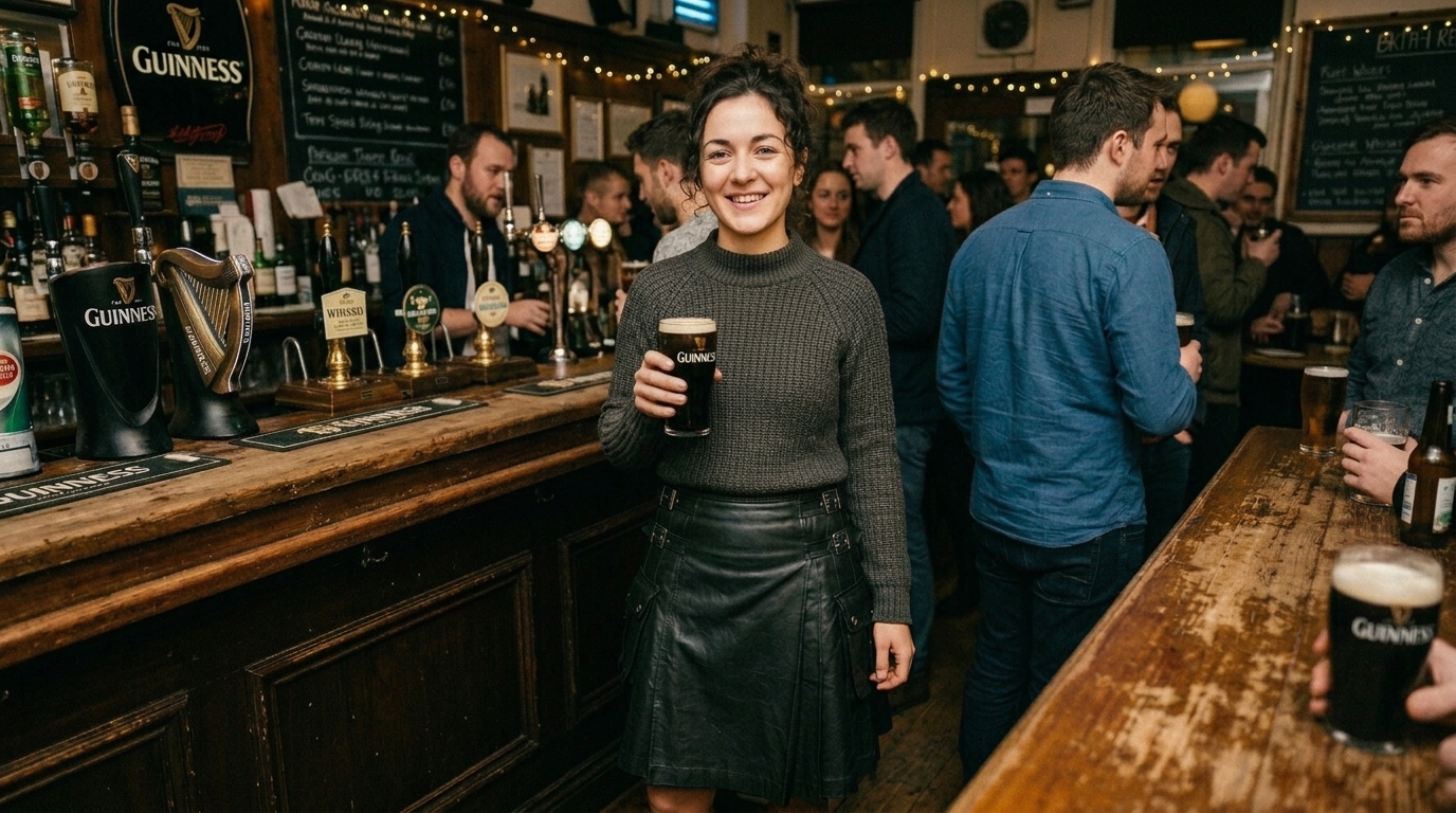 Handmade women leather kilt with brass hardware