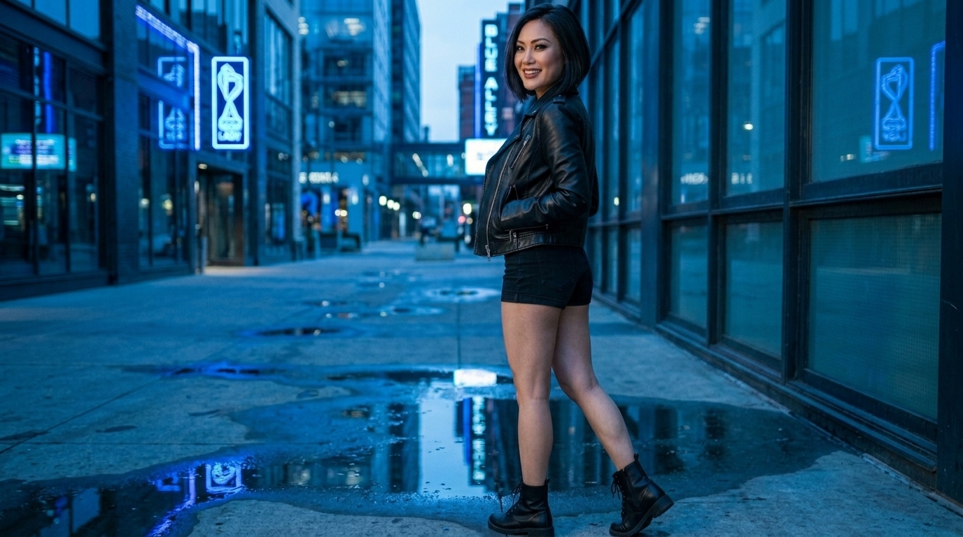Women’s black leather jacket with silver zippers