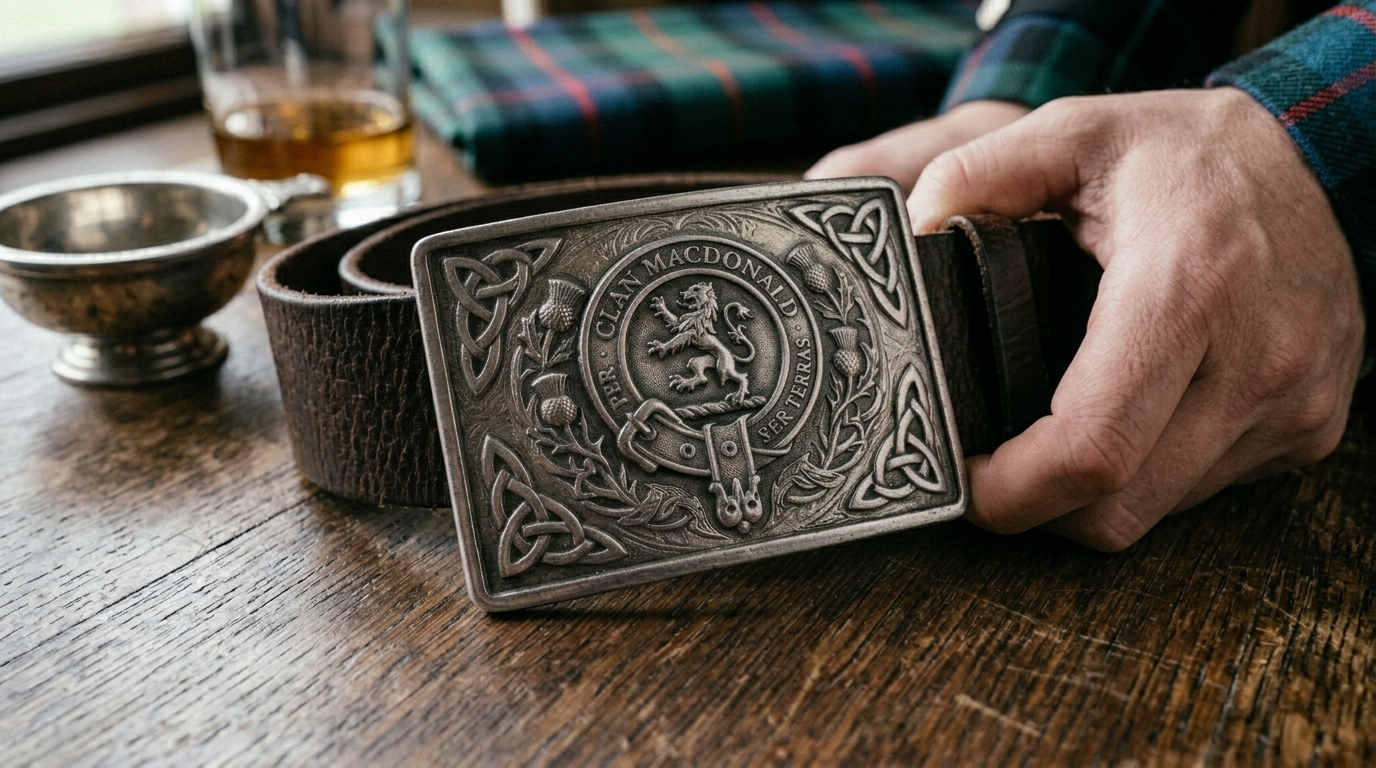 Clan crest Scottish kilt buckle in brass finish