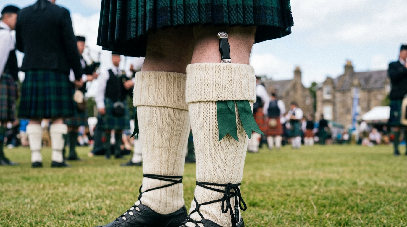 Traditional Scottish kilt hose with ghillie brogues