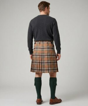Thomson Camel PolyViscose Kilt with Deep Pleats