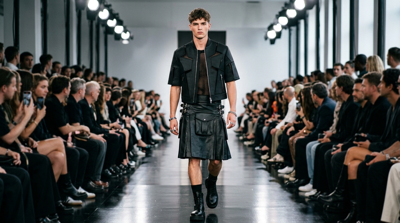 Black Leather Kilt Handmade Highland Style