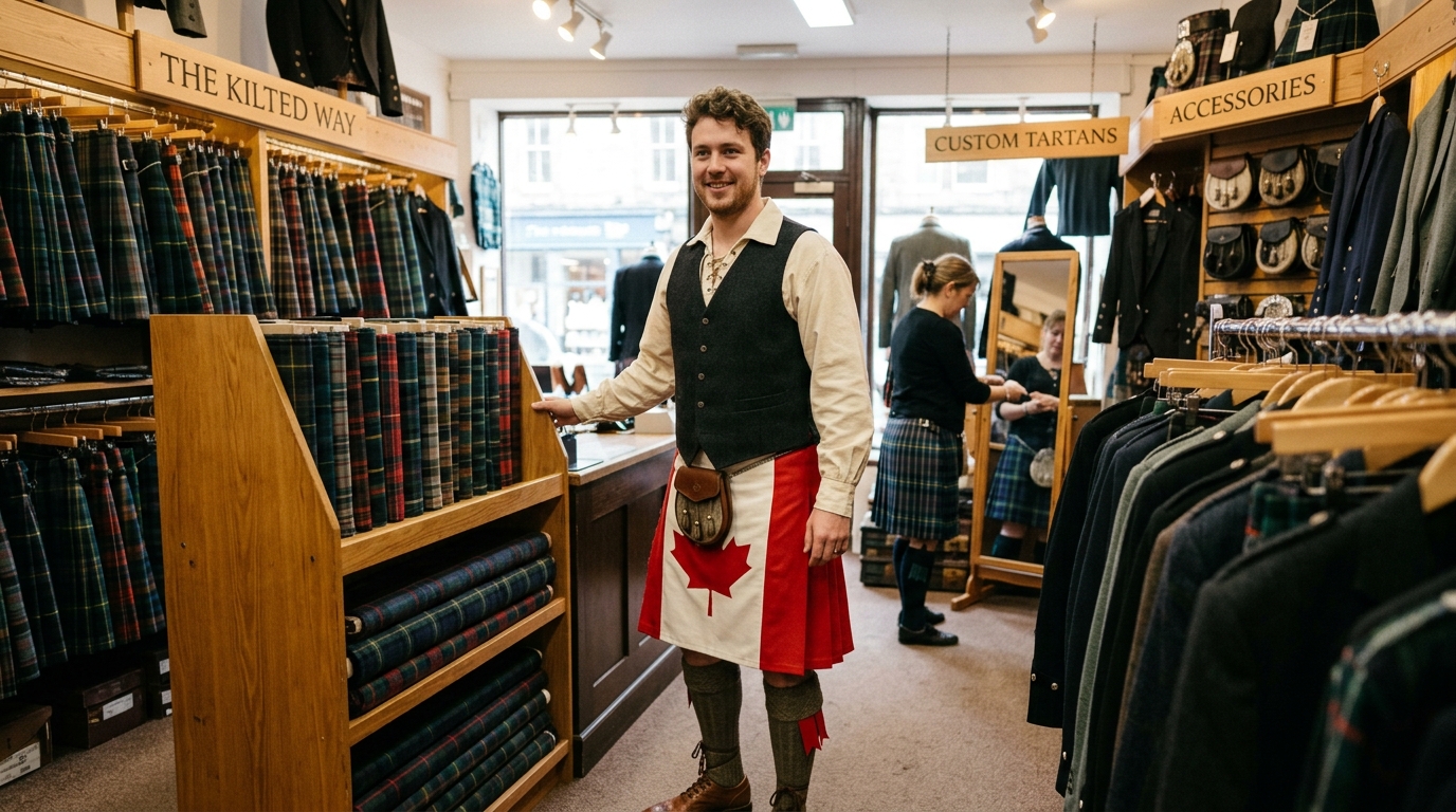 Canadian flag utility kilt for men
