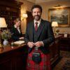 Royal Stewart PolyViscose Kilt in traditional red tartan pattern for men