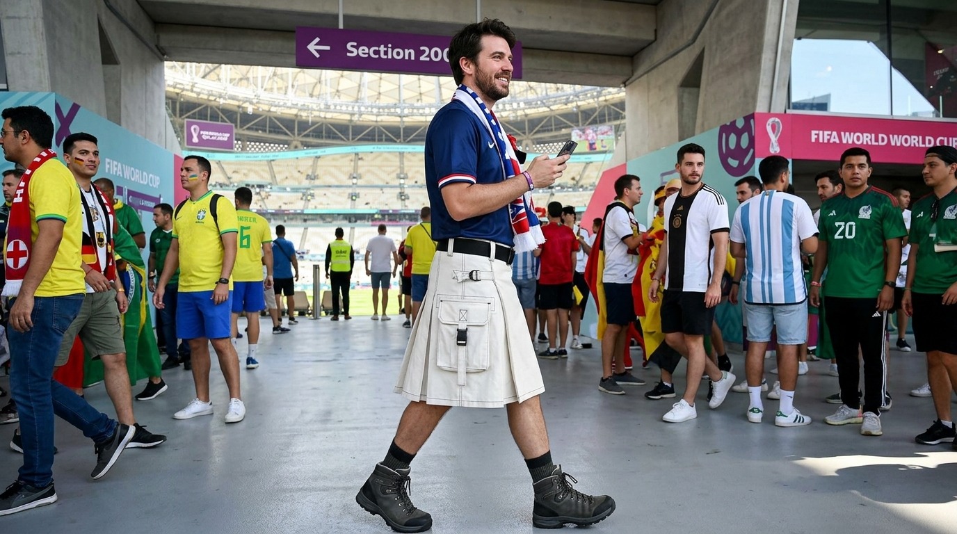 White Scottish kilt for men with traditional Highland outfit