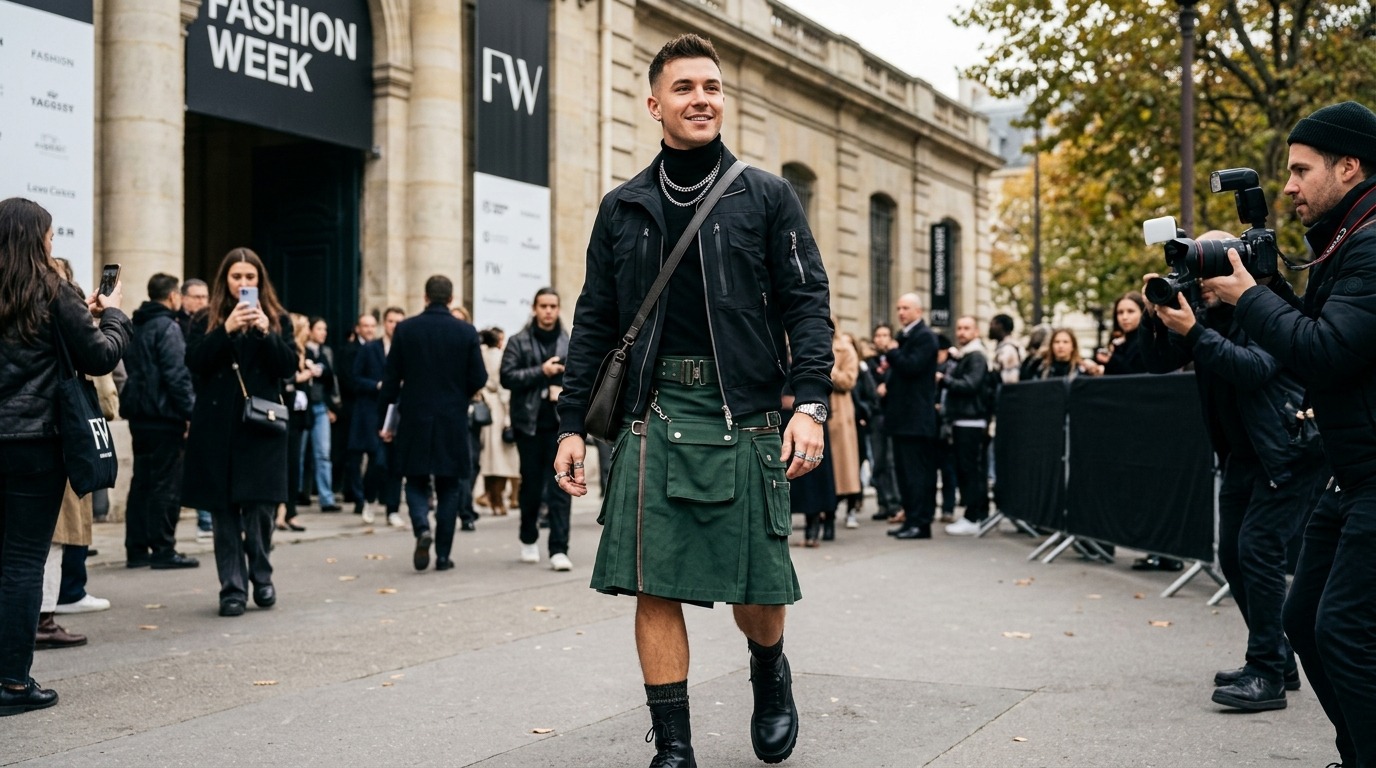 Heavy duty utility work kilt made from durable cotton fabric