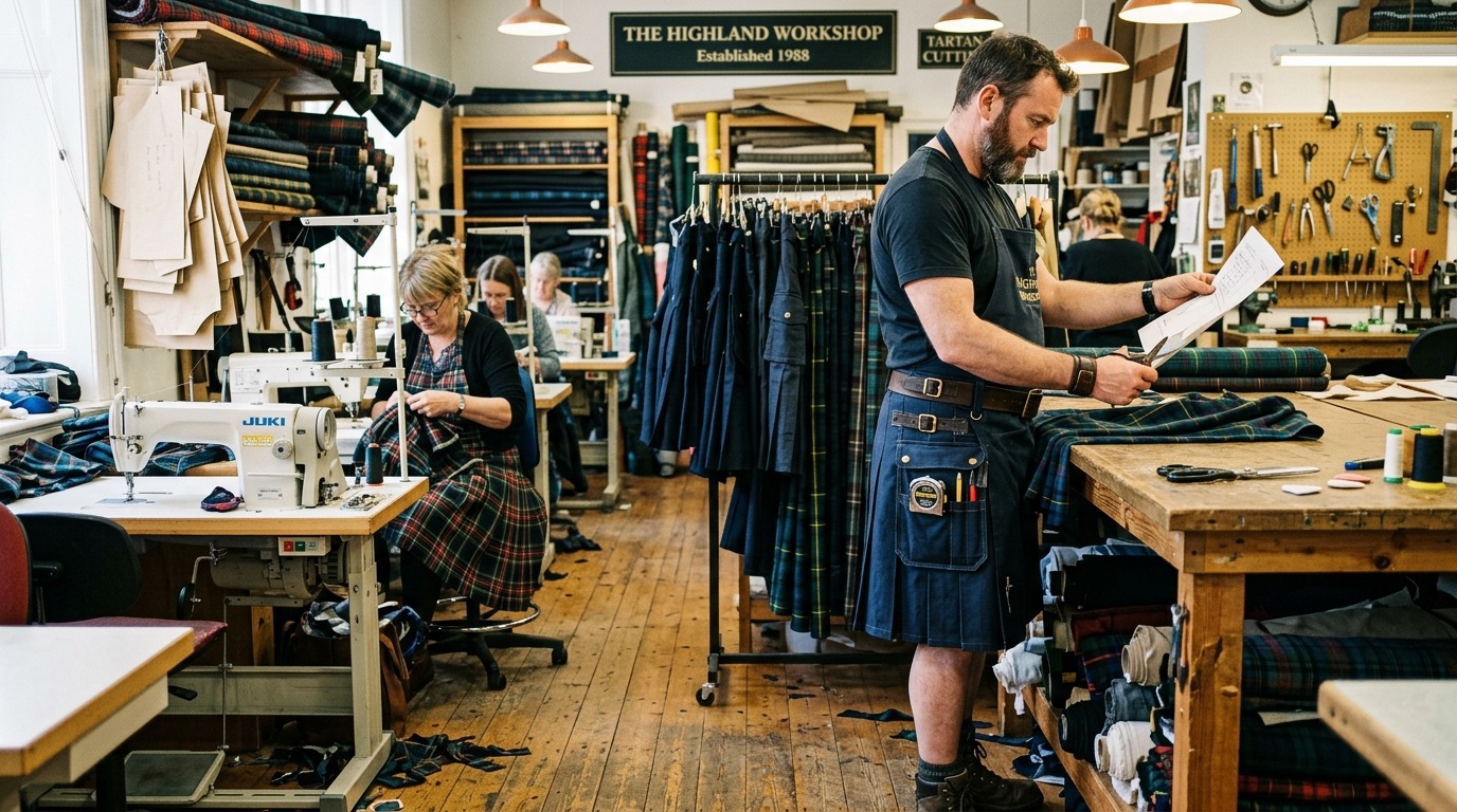 Work kilt for men with cargo pockets and adjustable straps