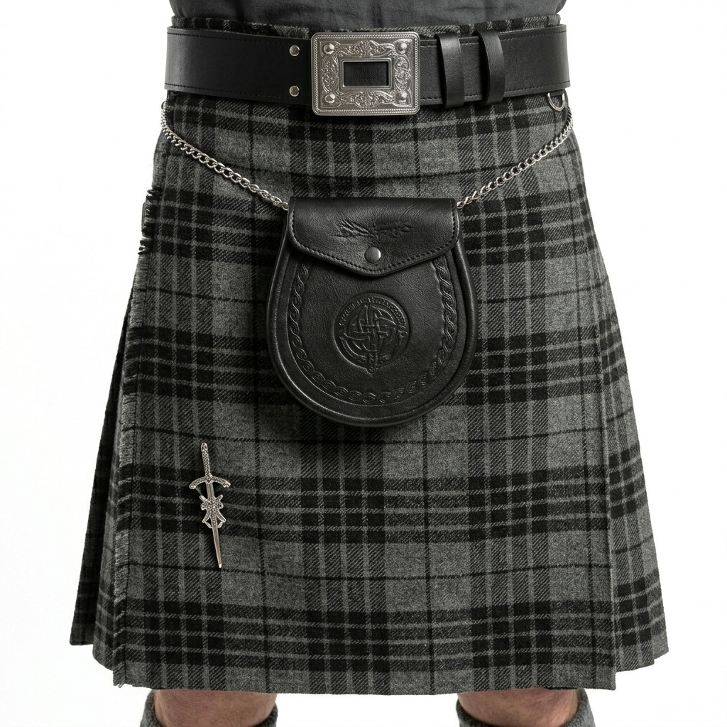 Grey Watch PolyViscose Kilt Front View