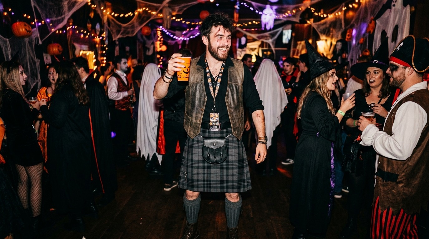 Premium grey tartan kilt with Highland accessories