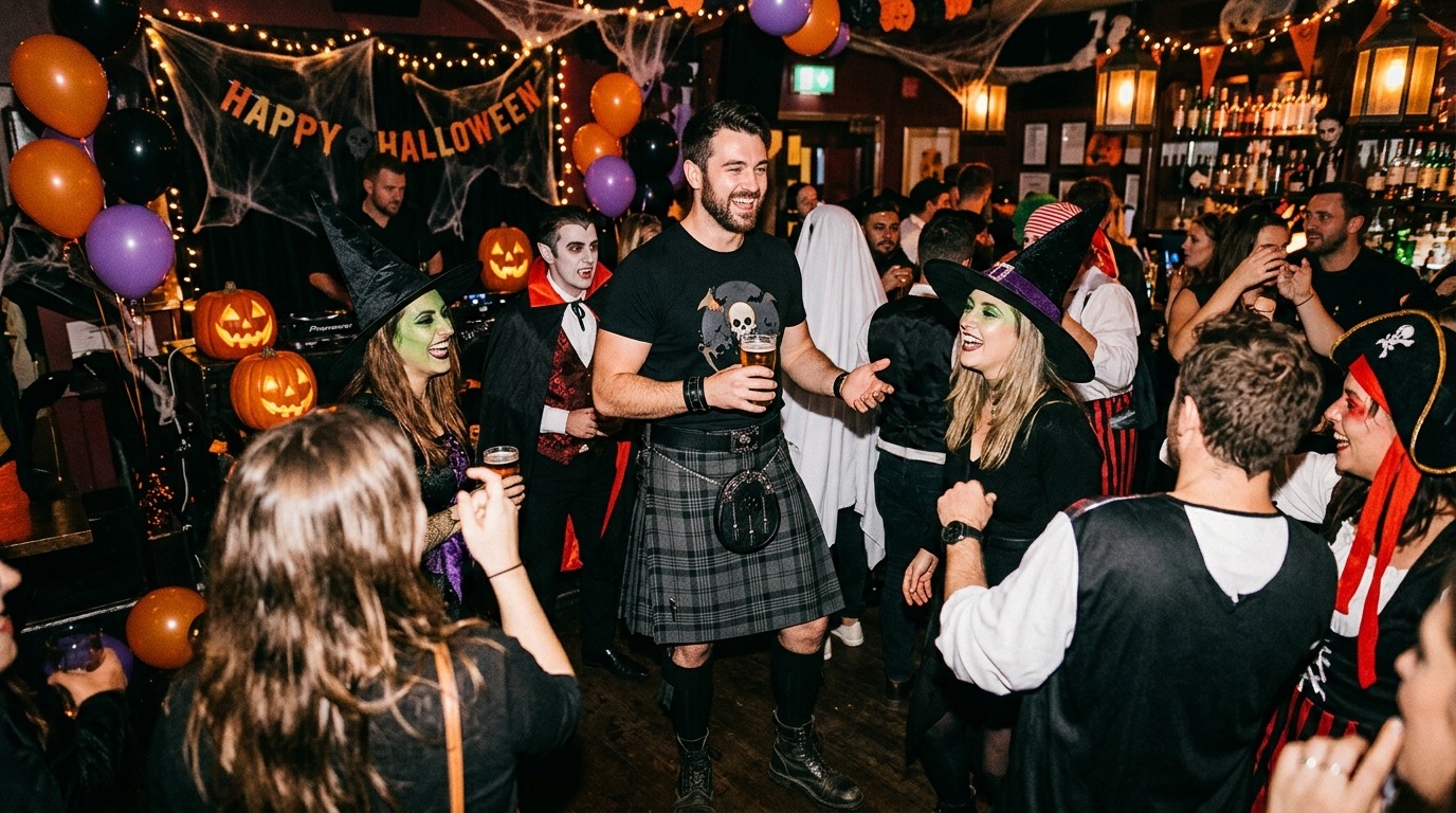 Grey kilt for men in traditional Scottish style