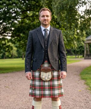 Dress Stewart PolyViscose Kilt for Men in White Tartan