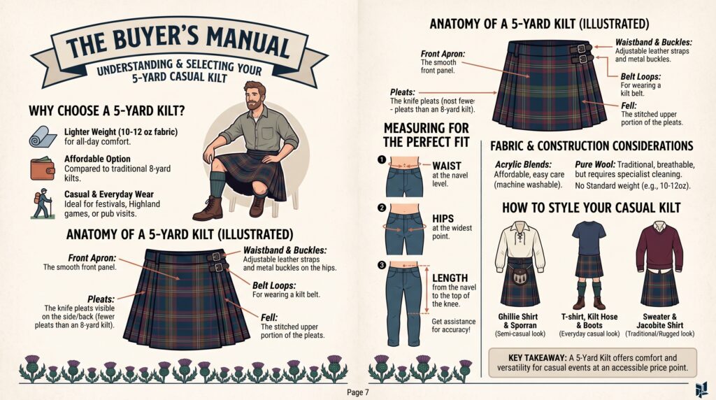 Five-yard tartan kilt for men