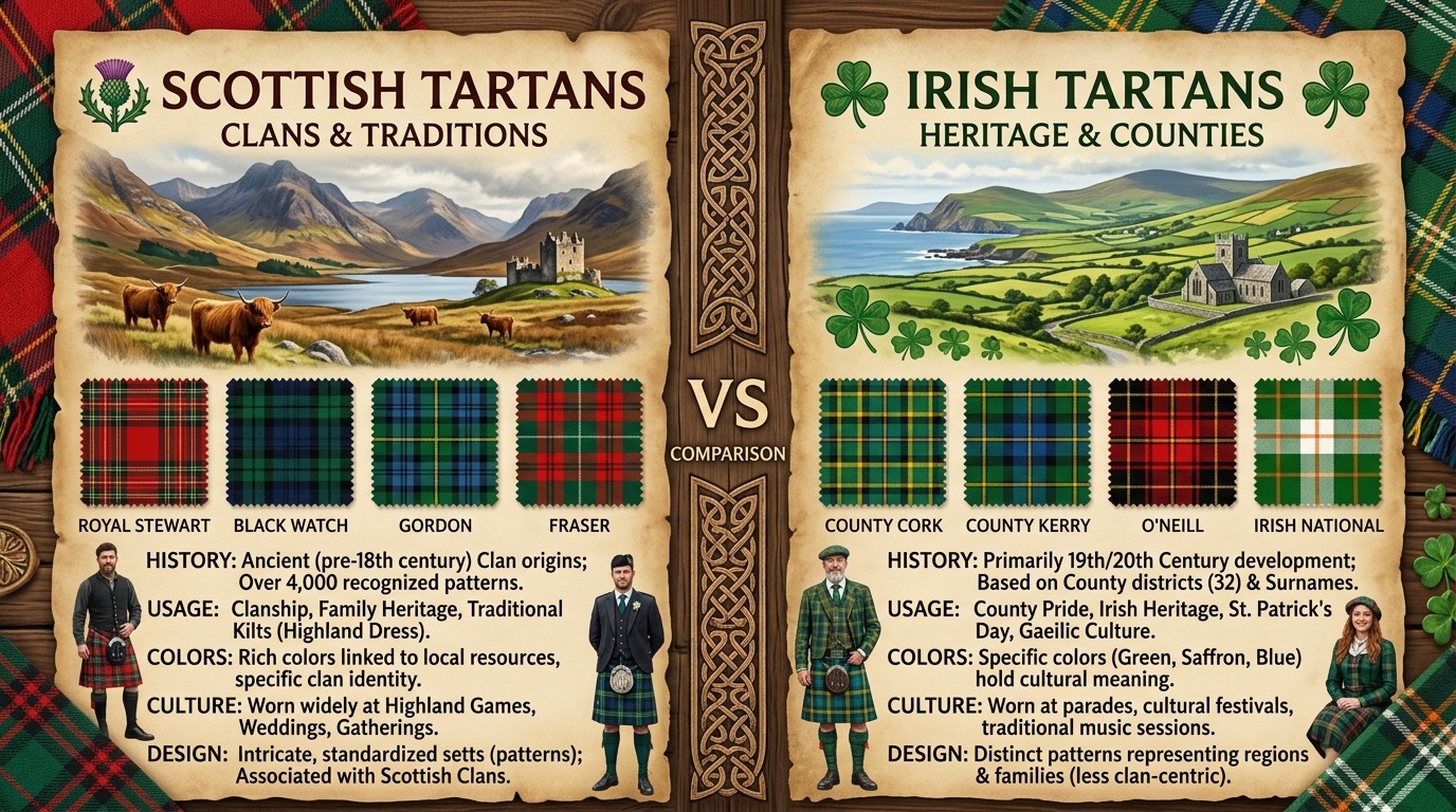 Scottish vs Irish tartan patterns