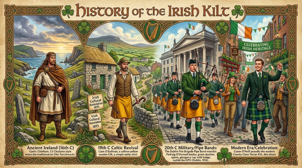 Irish kilt history and traditional tartan dress